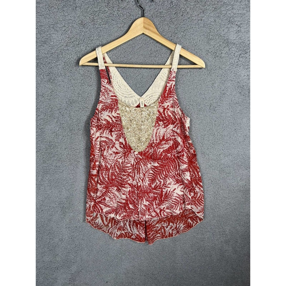 ANTHROPOLOGIE TINY Tank Top Womens Size XS Red Boho Gold Sequins Crochet Boho